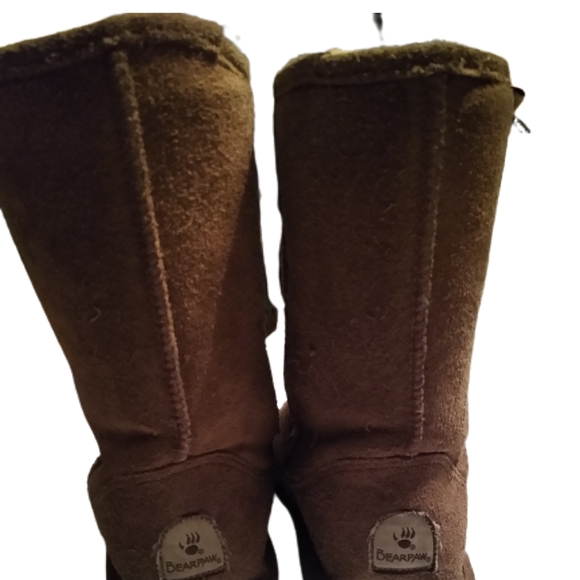 Bear Paws Boots Emma Short Suede Sheep Skin Wool Sz 6 Tan Comfortable EUC - Picture 5 of 6